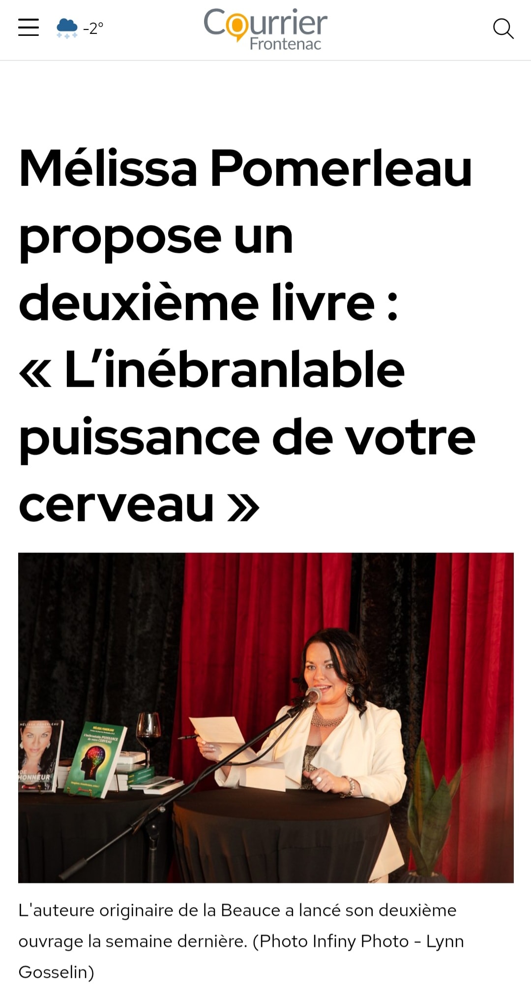 Extratit publication du lancement du 2e livre de Mélissa Pomerleau